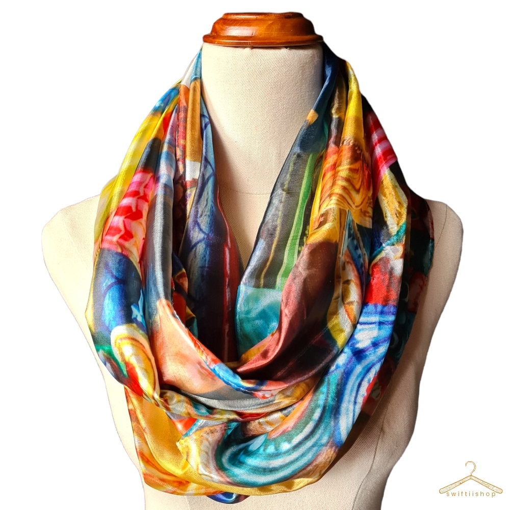 SLY Collective Bright & Colourful Lightweight Patterned Snood Scarf - Picture 2 of 6